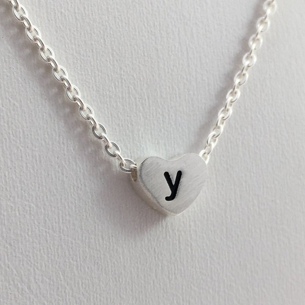 Jewelry necklace alphabet letter Y silver tone heart love minimalist dainty new